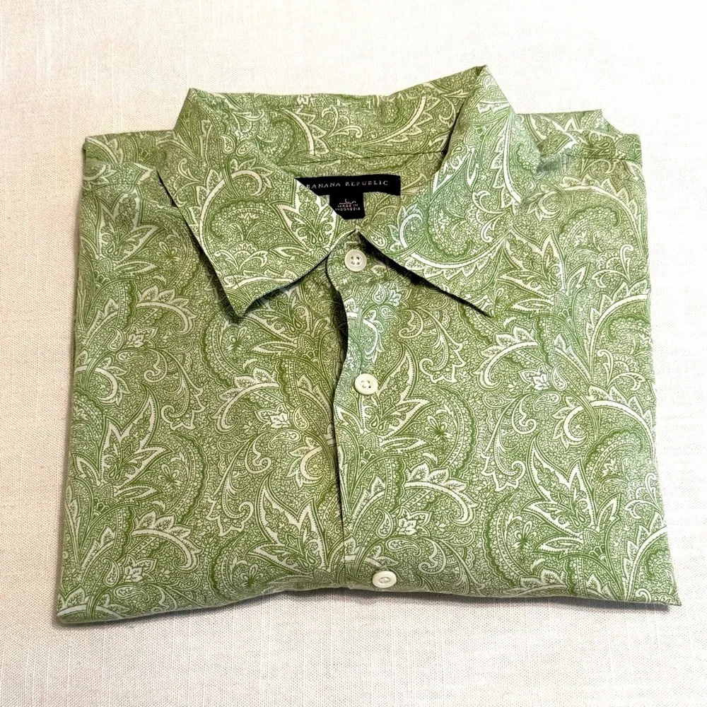 Banana Republic Shirt Mens L Paisley Long Sleeve Button Down Retro 60s 70s Boho